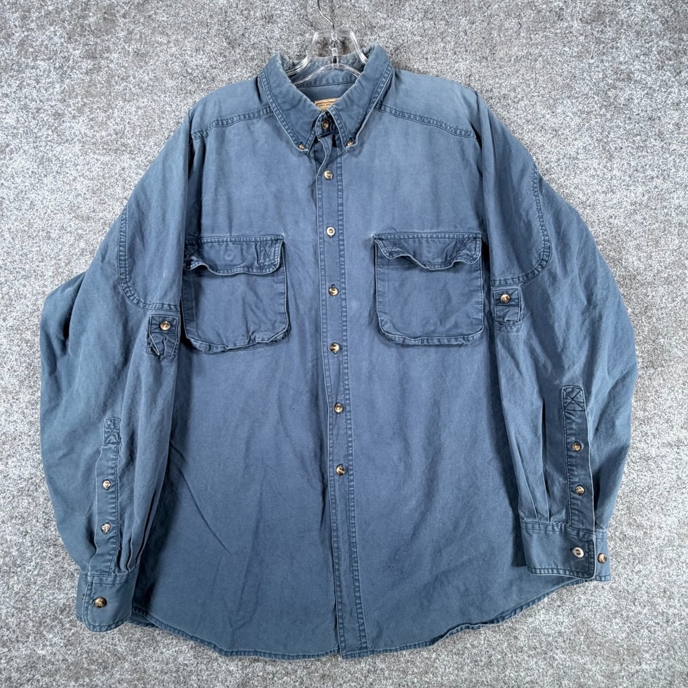 Woolrich Rugged Outdoorwear Shirt Men XL Blue Cotton Button Down Long Sleeve